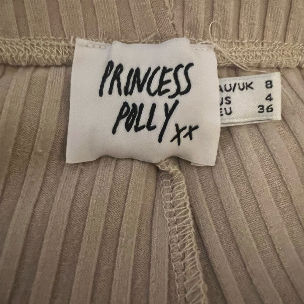 Princess Polly Ribbed Knit Wide Leg Pants Beige Size 4